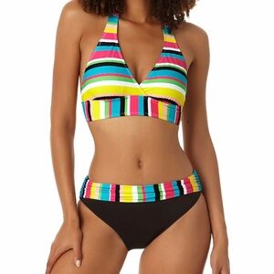 Anne Cole NWT Lawnchair Stripe Marilyn
Banded Halter-Top Swim Top D Cup